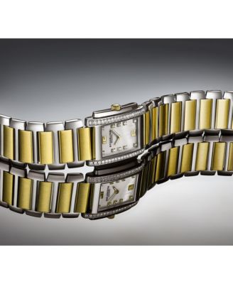 Serafine Women s Rectangular Quartz Watch, Two-Tone Case, Mother-of-Pearl Dial & Swarovski Crystal Bezel