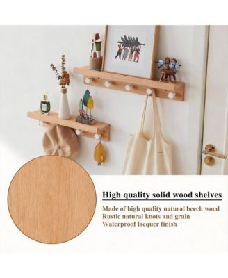 Solid Beech Wood Wall Coat Rack with 5 Hooks