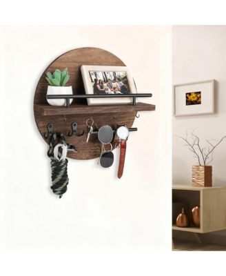 Home Decor, Wall Decorative Key & Mail Holder with Hooks, Shelf, and Organizer