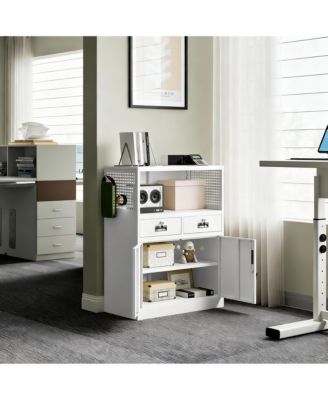 Heavy Duty Metal Cabinet with 2 Drawers & Locking Doors for Home, Office, Garage