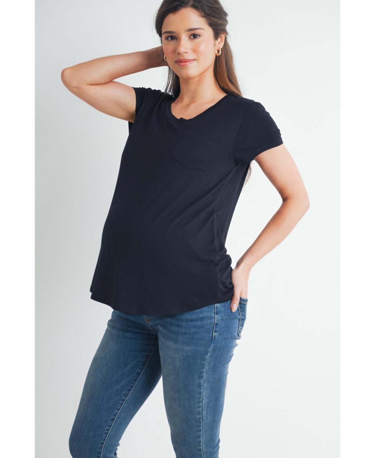 Hello Miz Women's Maternity Scoop-Neck Short-Sleeve Nursing T-Shirt