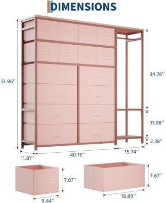 Large Clothes Storage Rack 16-Drawer & 2-Tier Shelves - Space Saving Freestanding Wardrobe for Small Bedroom/Apartment | No Assembly Needed