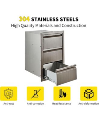 Outdoor Kitchen Drawers D Flush Mount Triple Drawers, Stainless Steel Drawer for Outdoor Kitchen Island