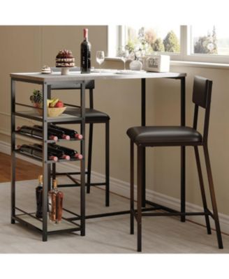 Dining Table Set for 2 Counter Height Table with 2 Upholstered Chairs and Storage Shelves Bistro Table and Chair Set of 2 Kitchen Table Set