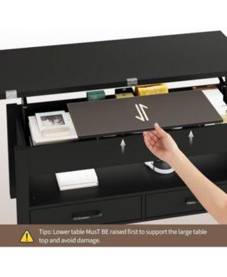 40" Coffee Table Lift Top, Multi-Function Convertible Coffee Table with Drawers and Hidden Compartment, Converts to Dining Table for Living