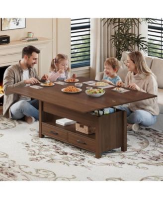 40" Coffee Table Lift Top, Multi-Function Convertible Coffee Table with Drawers and Hidden Compartment, Converts to Dining Table for Living