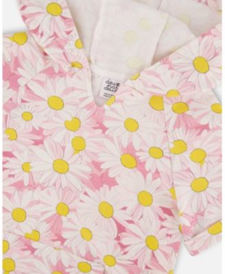 Big Girls French Terry Hooded Dress Printed Daisies