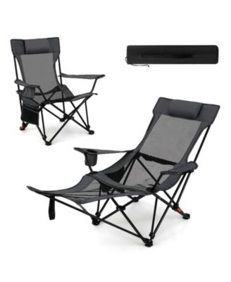 Reclining Camping Chair with Removable Footrest and Adjustable Backrest, Portable