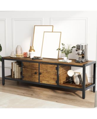 58" Wooden Farmhouse TV Stand for Bedroom, Fits 65" TVs, Cabinet with Open Storage Shelves