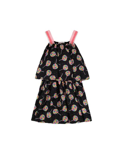 Платье Deux par Deux Woven Dress Lollipop Print для девочек, цвет: Чёрный с принтом