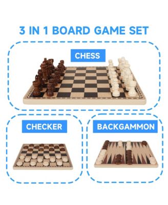 Premium 3-in-1 Carbon Fiber Folding Chess, Checkers & Backgammon Set by GSE