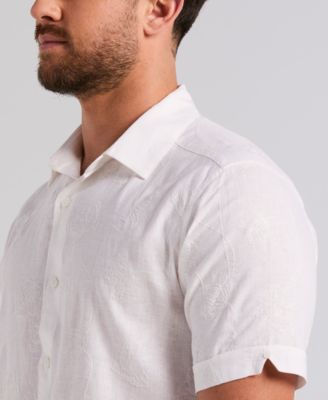 Men's Floral Linen Shifley Embroidered Button-Down Shirt