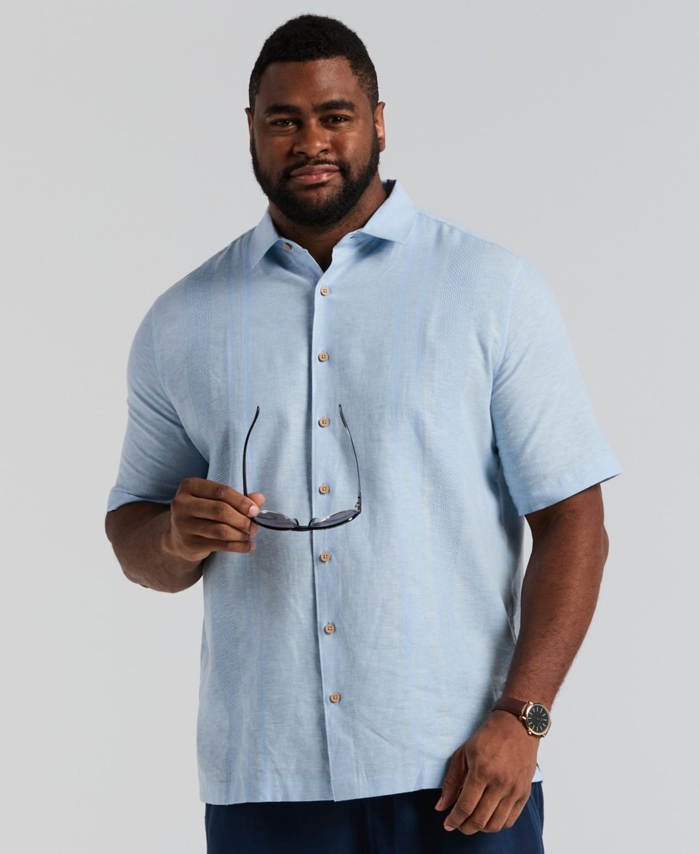 Мужская рубашка Cubavera Big & Tall Linen Short-Sleeve Panel, цвет: Синий — фото 3
