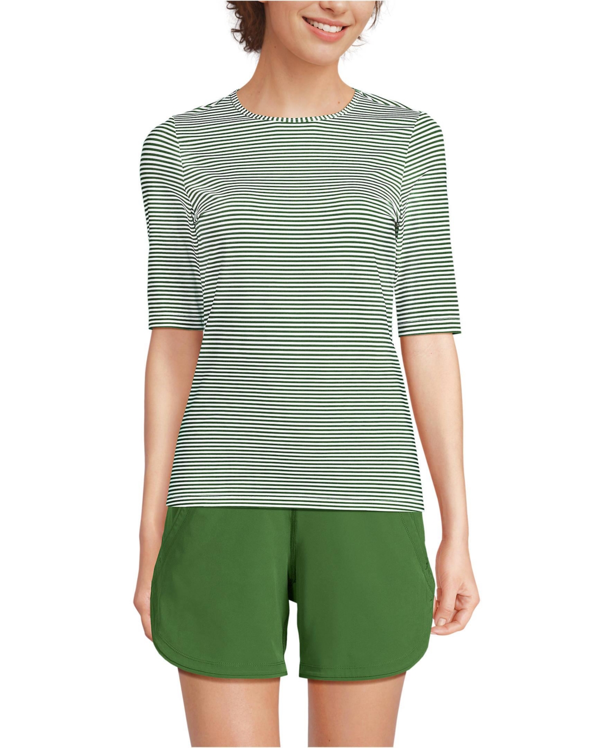 Draft - Lands' End Women's SunShade Upf 50 Elbow Sleeve Rash Guard Swim Tee