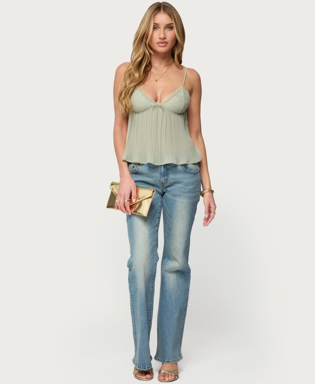 Edikted Women's Rhian Lacey Pleated Babydoll Top