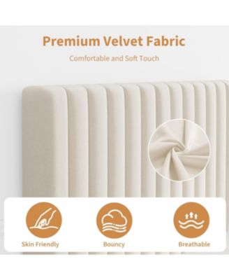 Velvet Bed Frame, Vertical Channel Tufted Headboard, Height Adjustable, Upholstered Platform Bed, No Box Spring Needed
