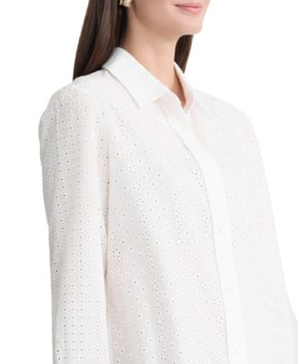 Petite Long-Sleeve Button-Front Collared Shirt