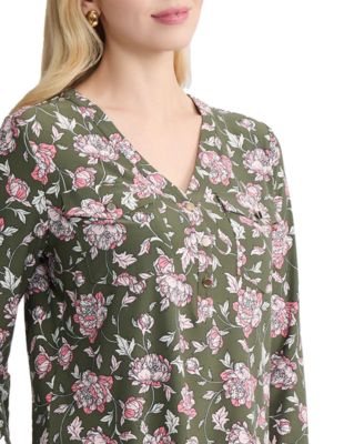 Petite Long-Sleeve Henley Neck Top