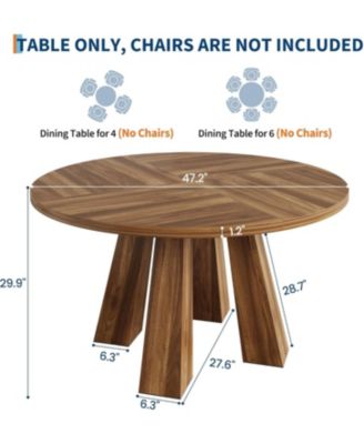 47" Round Dining Table for 4-6, Wood Kitchen Table with Sturdy Base, Farmhouse Circle Dinner Table for Dining Room, Living Room, 4 Strong Legs