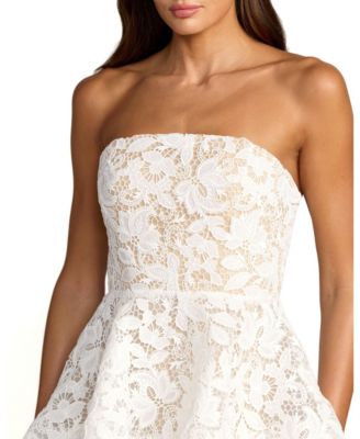 Women's Strapless Lace Tiered Floral Detail Midi Dress