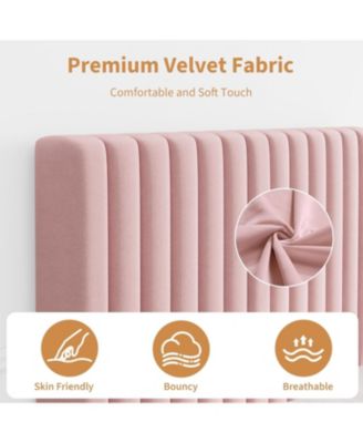 Twin Size Velvet Bed Frame, Vertical Channel Tufted Headboard, Height Adjustable, Upholstered Platform Bed, No Box Spring Needed