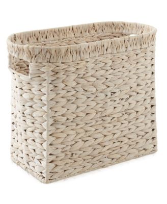 Magazine Holder Basket with Handles, Whitewash - Oval Water Hyacinth Storage Bin for Bathroom, Home Office