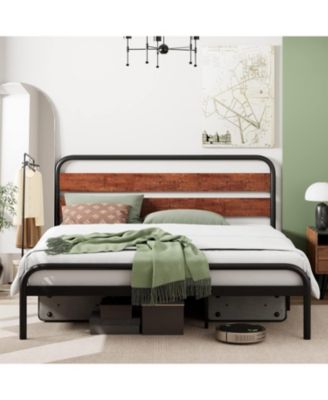 Platform Bed Frame with Wood Headboard, Heavy Duty Metal Slat Support, Noise Free Design Mattress Fation, Easy Installation, Light