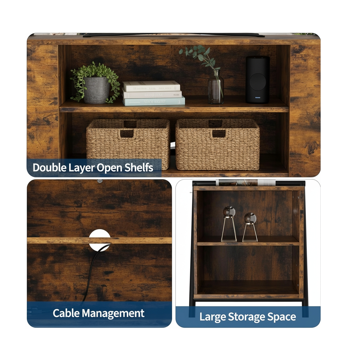 gaomon Tv Stand with Adjustable Open Shelves & Slanted Metal Legs, Modern Design