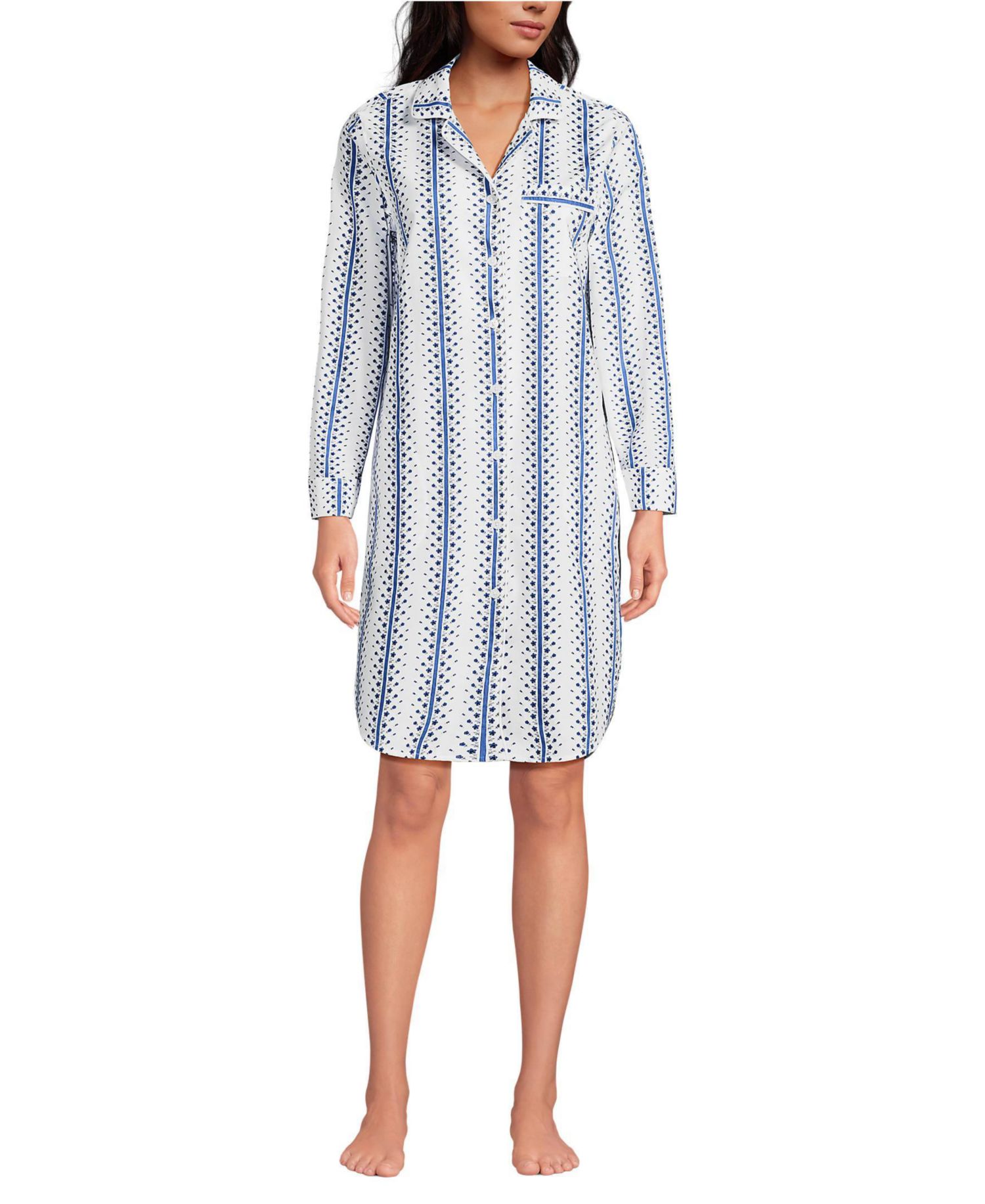 Plus Size Cotton Poplin Long Sleeve Sleepshirt Nightgown