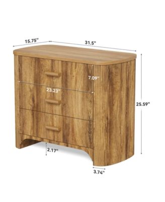 Oversized Nightstand with 3 Drawers, Mid Century Modern Large Wide Bedside Table for Bedroom, Big Night Stand with Fluted Striped Panel