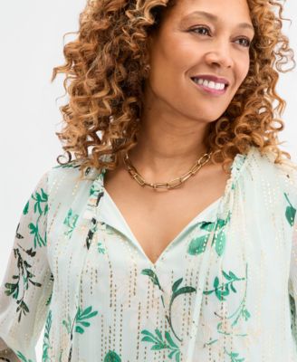 Women's Printed Foiled Ruffle Blouse