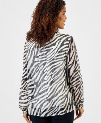 Women's Printed Foiled Ruffle Blouse