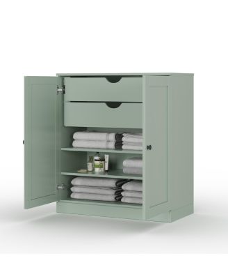 100% Solid Wood 32" Bathroom Storage Cabinet with Shaker Doors, 2-Drawers & Adjustable Shelves