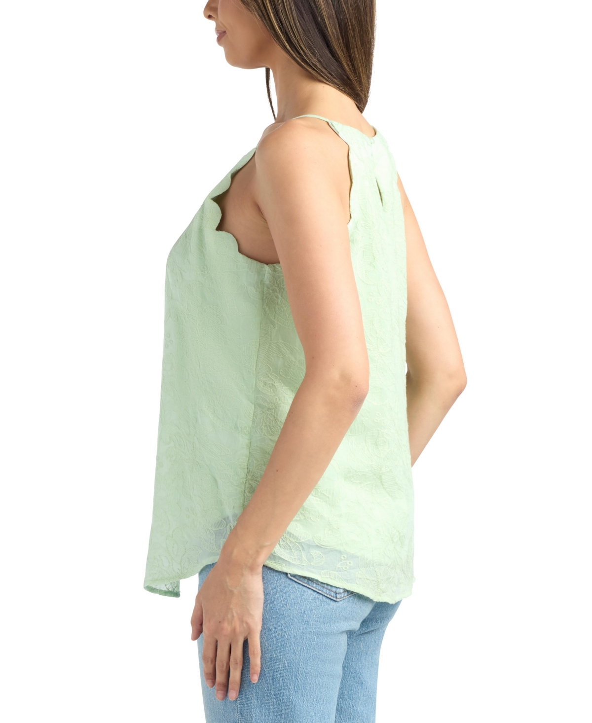 Bcx Women's Embroidered Scallop Edge Top