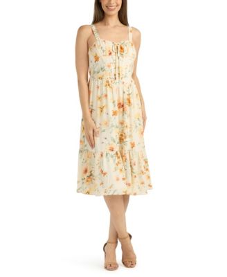 Women's Printed Sweetheart Neck Midi Dress