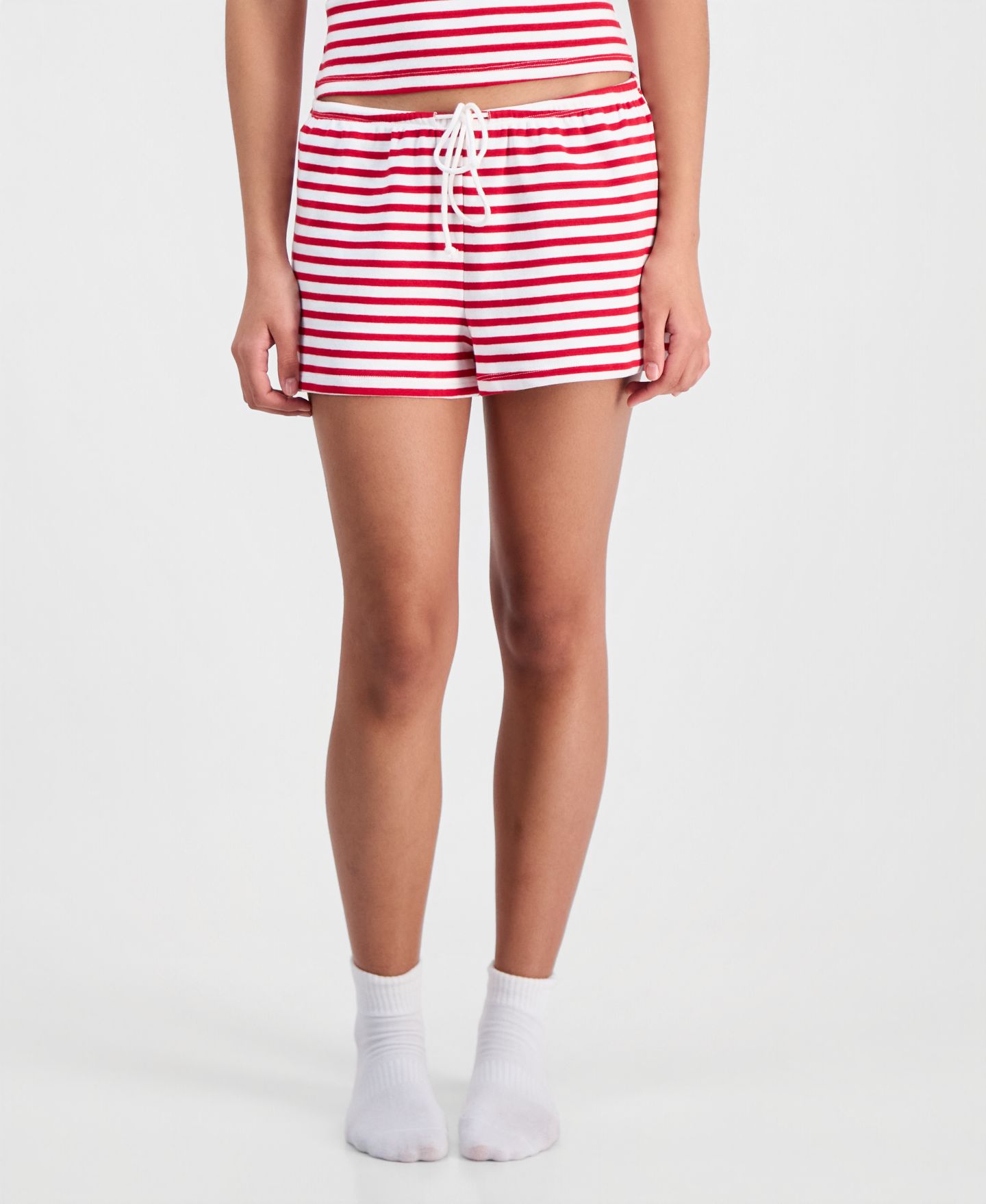 Женские шорты Just Polly Juniors' Printed Cotton Drawstring Lounge Shorts, цвет: Красный / Белый полосатый — фото 2