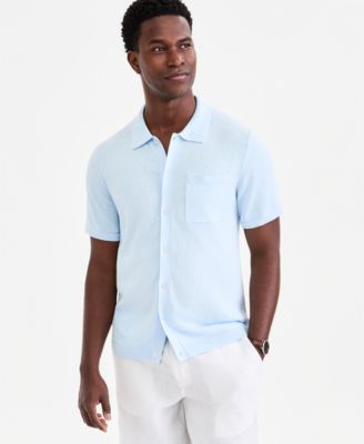 Men's Short-Sleeve Linen and Cotton Button Sweater Polo Shirt