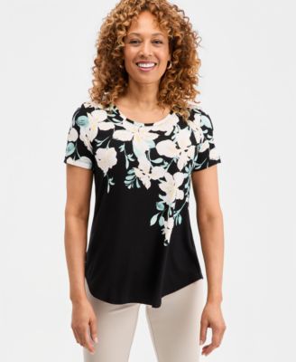 Women's Printed Scoop-Neck Short Sleeve Top