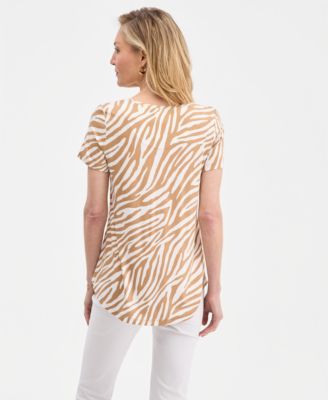 Petite Lush Zebra Print Crewneck Top