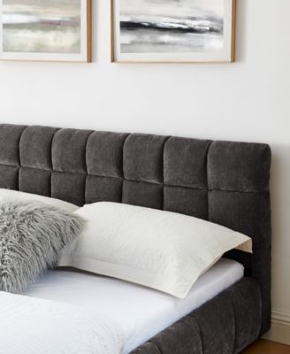 Queen Upholstered Bed Frame with Headboard and Storage Drawer, Chenille Fabric Queen Size Platform Bed with Solid Frame, No Box Spring Needed