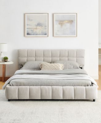 Queen Upholstered Bed Frame with Headboard and Storage Drawer, Chenille Fabric Queen Size Platform Bed with Solid Frame, No Box Spring Needed