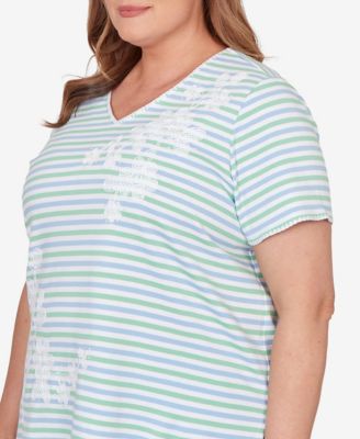 Plus Size Caribbean Blues Highlight Flower Striped Top