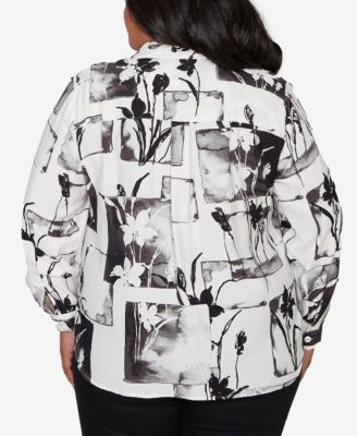 Plus Size Crowd Pleaser Floral Patchwork Button-Front Top