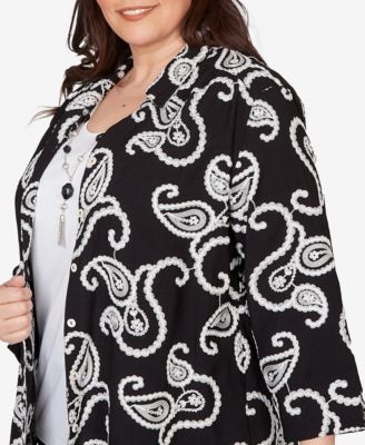 Plus Size Crowd Pleaser Paisley Embroidered Two In One Top with Necklace