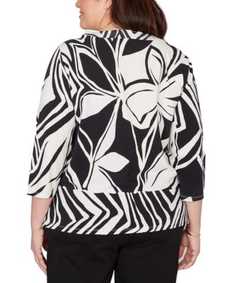 Plus Size Crowd Pleaser Dramatic Abstract Floral Split Neck Top
