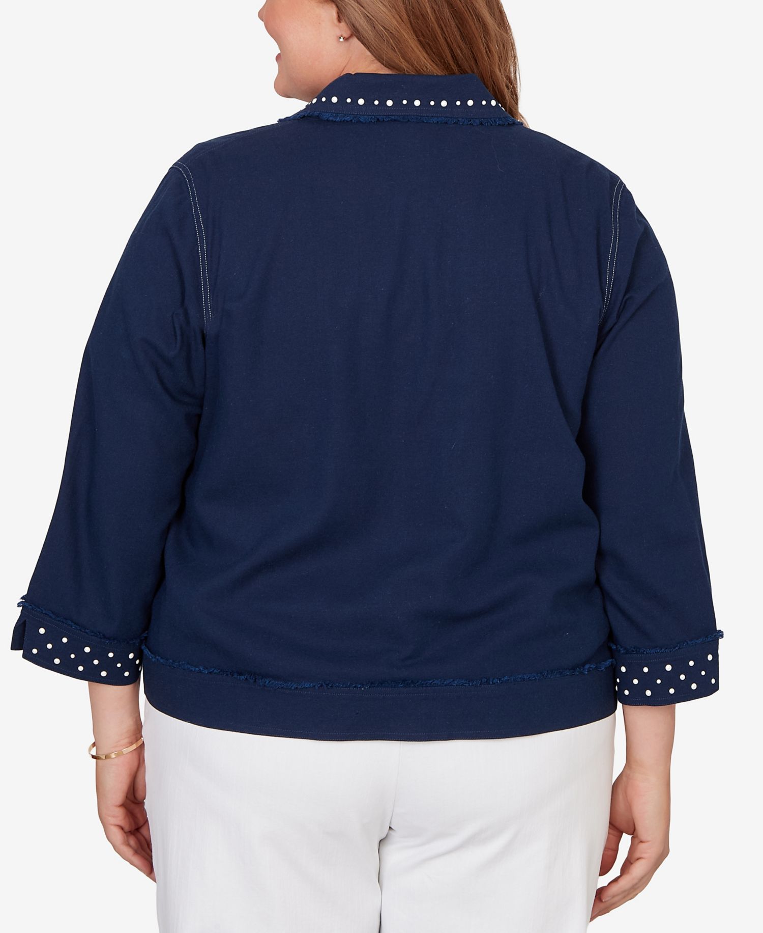 Plus Size Port Side Pearl Trim Denim Jacket