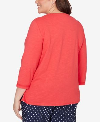 Plus Size Port Side Tonal Embroidered Split Neck Top
