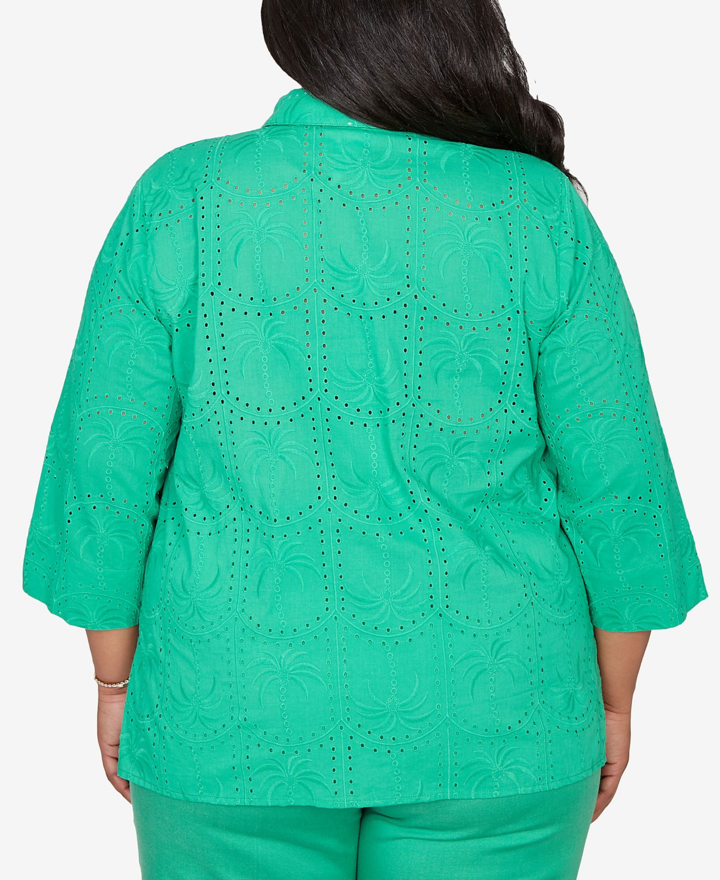Женский топ Alfred Dunner Plus Size Resort Living Eyelet Palm Tree Button-Front, цвет: Пальмовый зелёный — фото 5