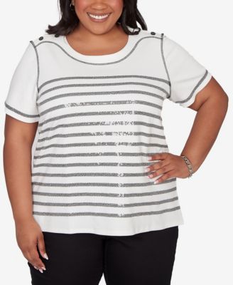 Plus Size Crowd Pleaser Flower Sequin Lace Border Top