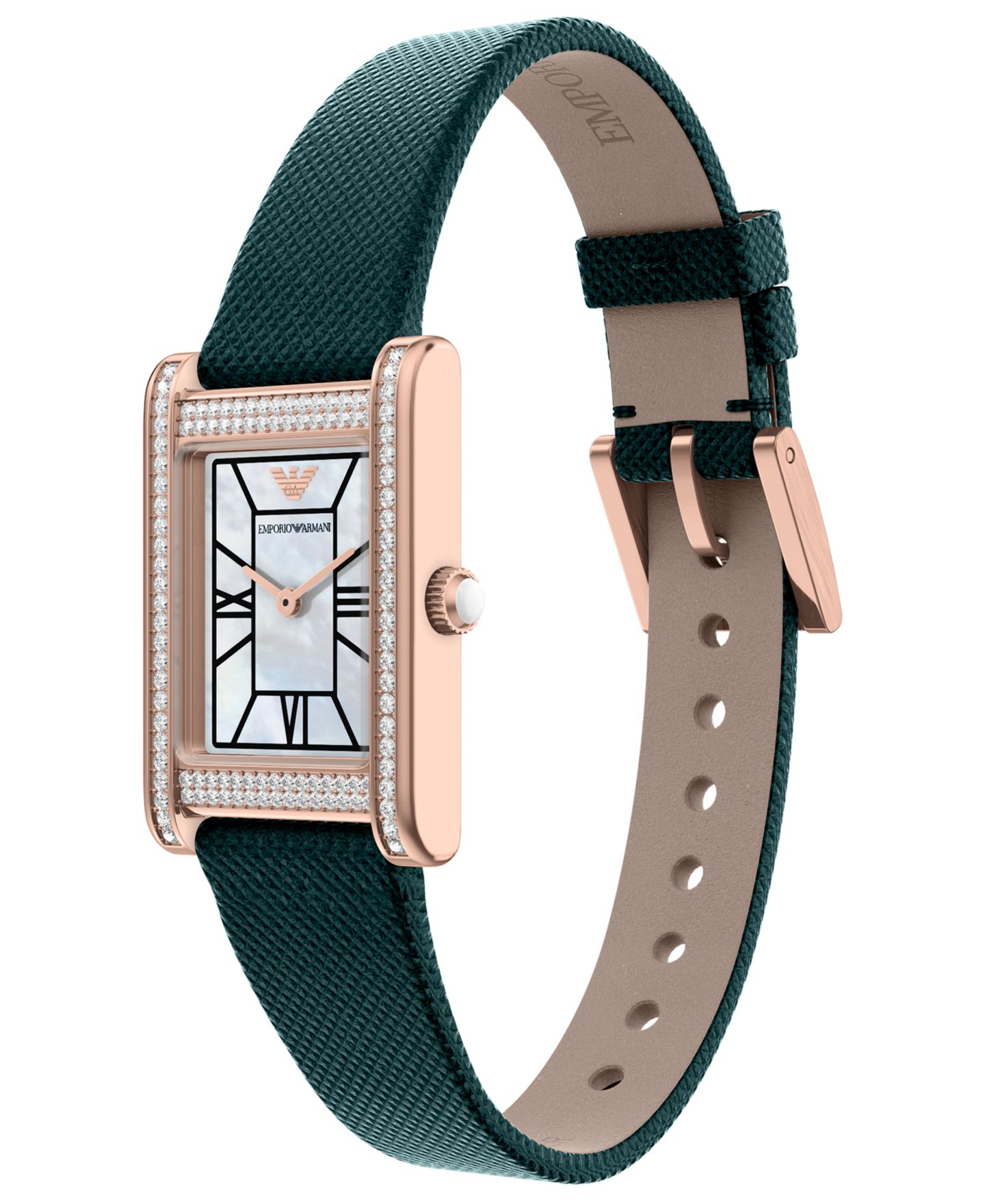 Женские часы Emporio Armani Quartz Two-Hand Green Leather Watch, 32mm — фото 6